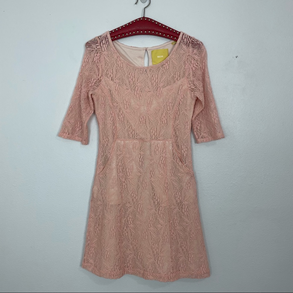 Anthropologie Maeve Lefkara Lace Dress | Peach | Size Small